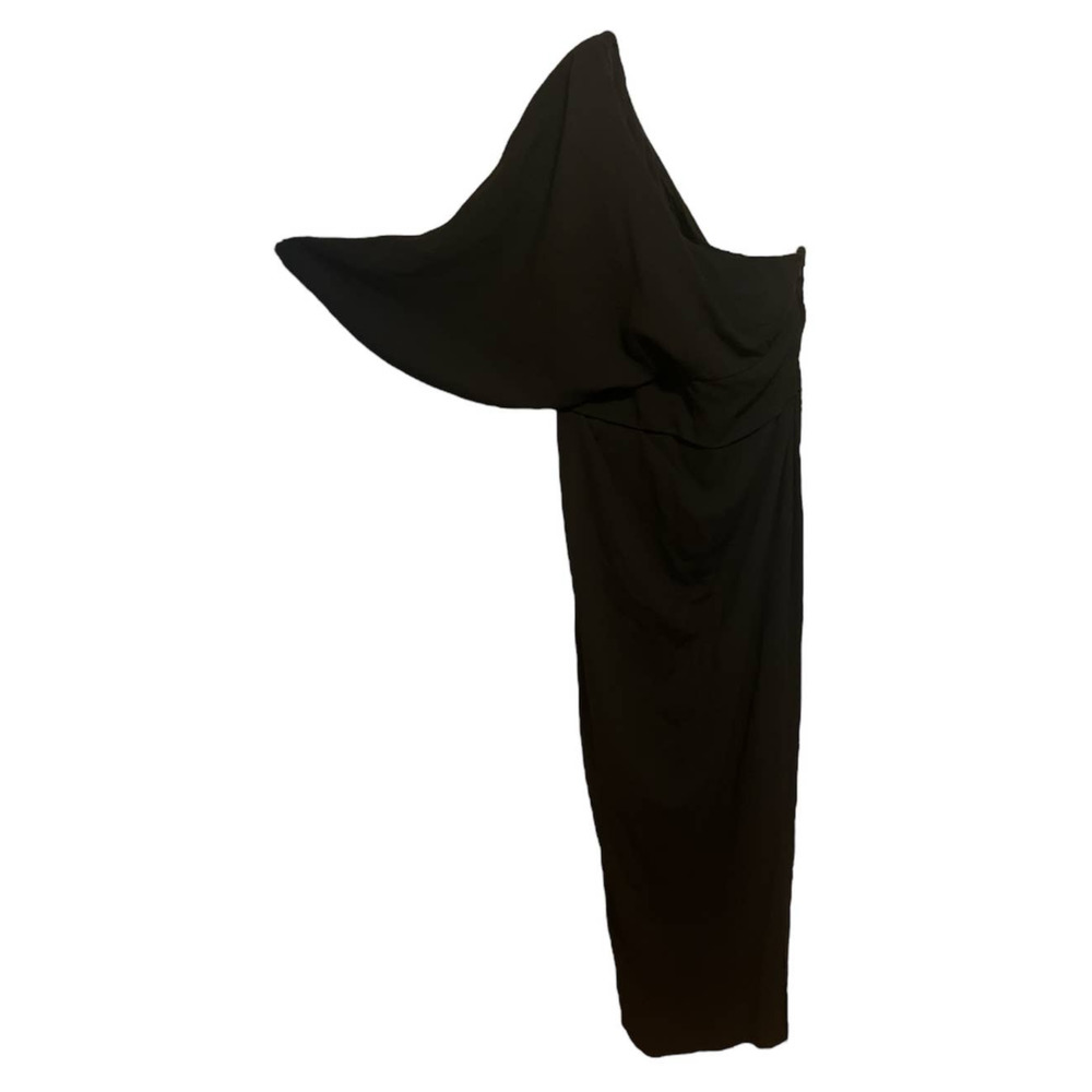 Max Mara Pianoforte Dress Gown Black One Shoulder Draped Sleeve US12 Full Length